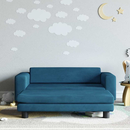 Barnsoffa med fotpall blå 100x50x30 cm sammet