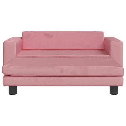 Barnsoffa med fotpall rosa 100x50x30 cm sammet