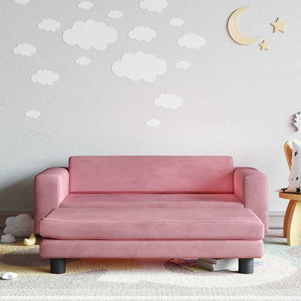 Barnsoffa med fotpall rosa 100x50x30 cm sammet