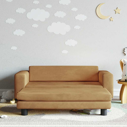 Barnsoffa med fotpall brun 100x50x30 cm sammet