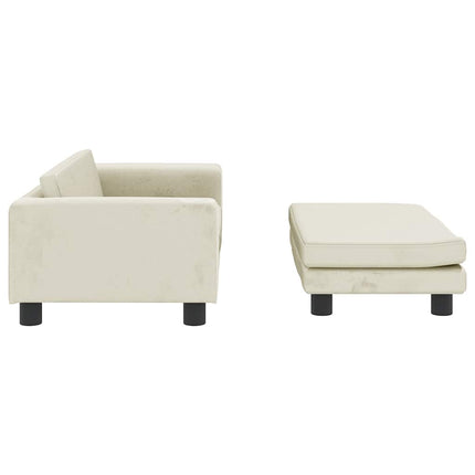 Barnsoffa med fotpall gräddvit 100x50x30 cm sammet