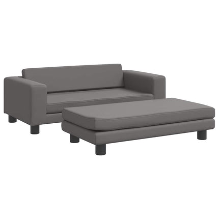 Barnsoffa med fotpall grå 100x50x30 cm konstläder