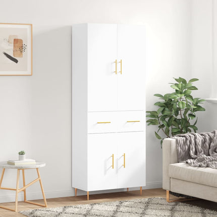 Högskåp vit 69,5x34x180 cm konstruerat trä