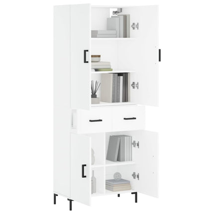 Högskåp vit 69,5x34x180 cm konstruerat trä