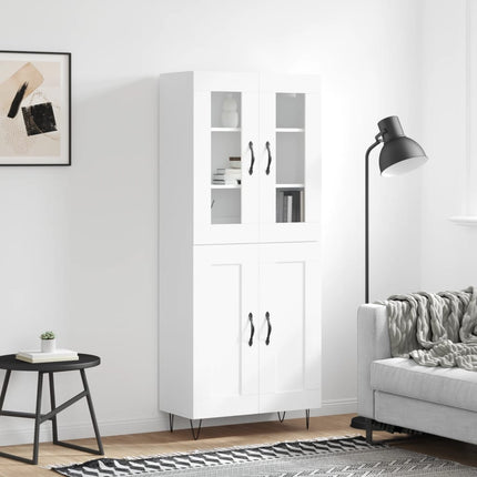 Högskåp vit 69,5x34x180 cm konstruerat trä