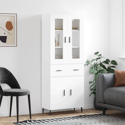Högskåp vit 69,5x34x180 cm konstruerat trä
