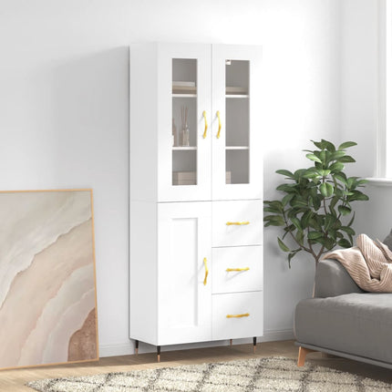 Högskåp vit 69,5x34x180 cm konstruerat trä