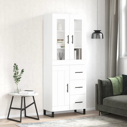 Högskåp vit 69,5x34x180 cm konstruerat trä