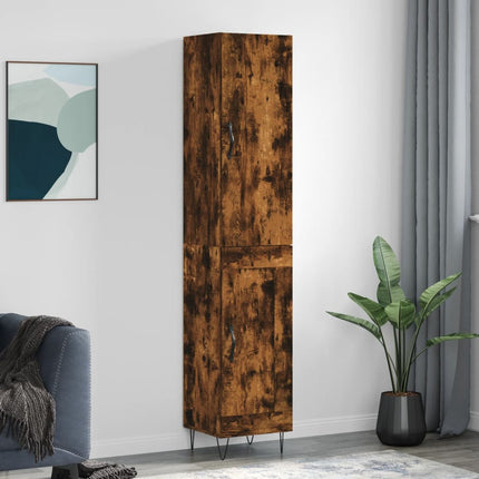 Högskåp rökfärgad ek 34,5x34x180 cm konstruerat trä