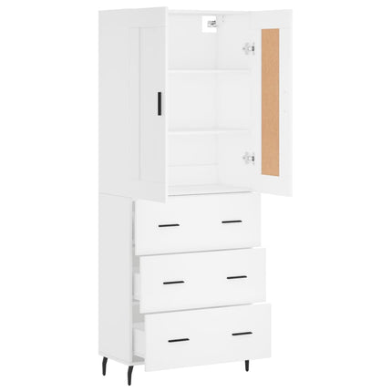 Högskåp vit 69,5x34x180 cm konstruerat trä