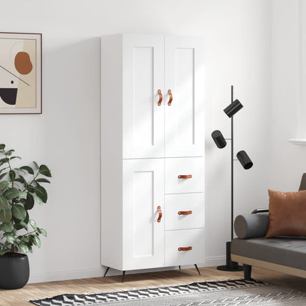 Högskåp vit 69,5x34x180 cm konstruerat trä