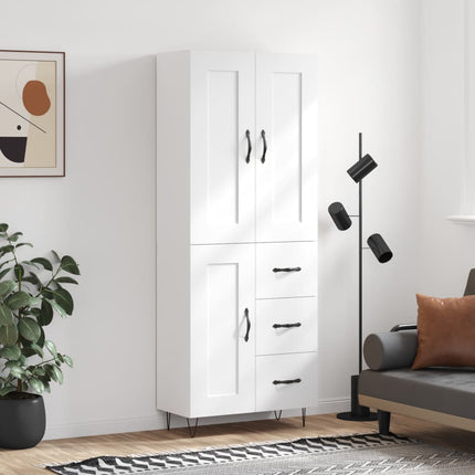 Högskåp vit 69,5x34x180 cm konstruerat trä