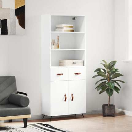 Högskåp vit 69,5x34x180 cm konstruerat trä