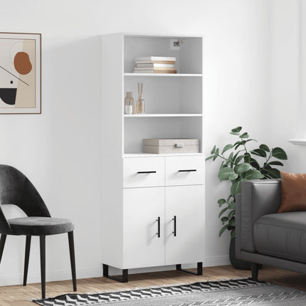 Högskåp vit 69,5x34x180 cm konstruerat trä