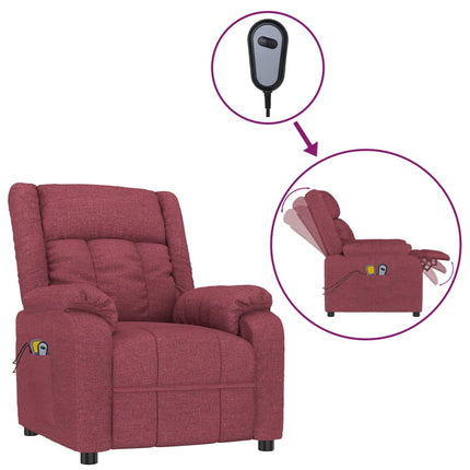 Elektrisk massagefåtölj vinröd tyg