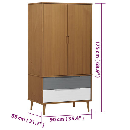 Klädskåp MOLDE brun 90x55x175 cm massiv furu