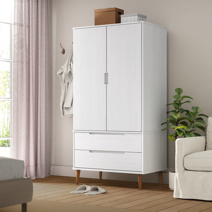 Klädskåp MOLDE vit 90x55x175 cm massiv furu
