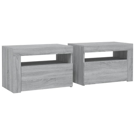 Sängbord 2 st med LED-belysning Grå sonoma 60x35x40 cm