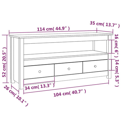Tv-bänk vit 114x35x52 cm massiv furu