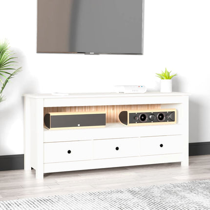 Tv-bänk vit 114x35x52 cm massiv furu