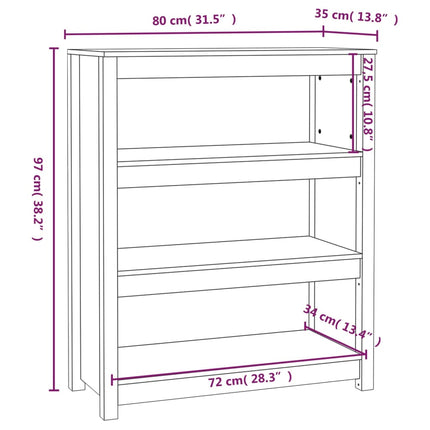 Bokhylla vit 80x35x97 cm massiv furu