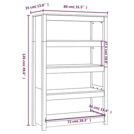 Bokhylla honungsbrun 80x35x126 cm massiv furu