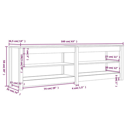 Skobänk vit 160x36,5x50 cm massiv furu