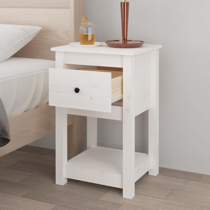 Sängbord vit 40x35x61,5 cm massiv furu