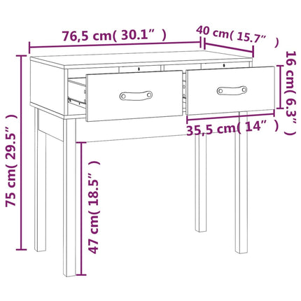 Konsolbord svart 76,5x40x75 cm massiv furu