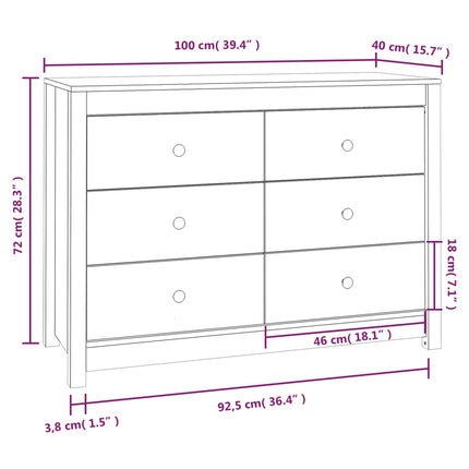 Sidoskåp honungsbrun 100x40x72 cm massiv furu