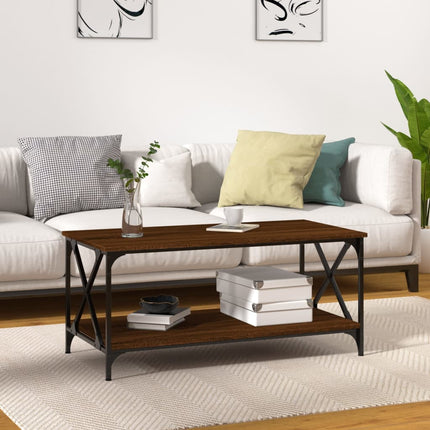Soffbord brun ek 100x50x45 cm konstruerat trä och järn