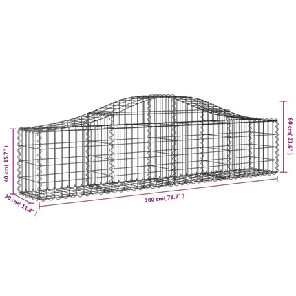 Gabion bågformad 7 st 200x30x40/60 cm galvaniserat järn