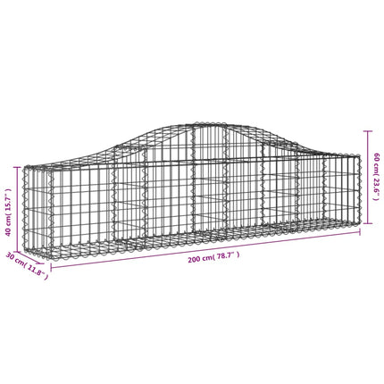 Gabion bågformad 10 st 200x30x40/60 cm galvaniserat järn