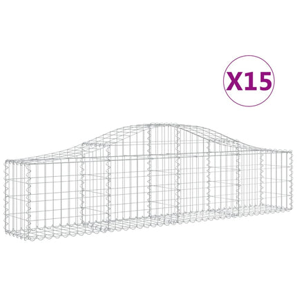 Gabion bågformad 15 st 200x30x40/60 cm galvaniserat järn