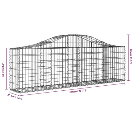 Gabioner bågformade 10 st 200x30x60/80 cm galvaniserat järn