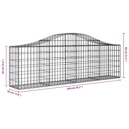 Gabioner bågformade 13 st 200x30x60/80 cm galvaniserat järn