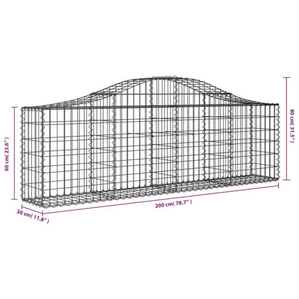 Gabioner bågformade 30 st 200x30x60/80 cm galvaniserat järn
