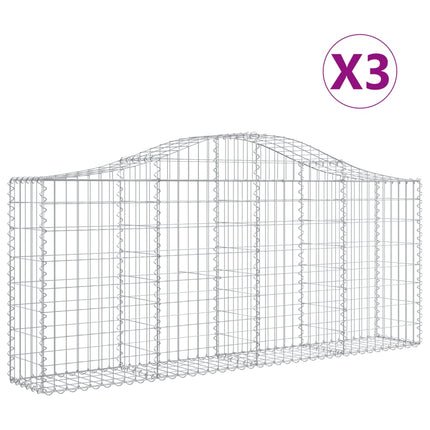 Gabioner bågformade 3 st 200x30x80/100 cm galvaniserat järn
