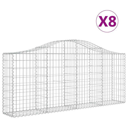 Gabioner bågformade 8 st 200x30x80/100 cm galvaniserat järn