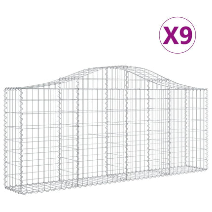 Gabioner bågformade 9 st 200x30x80/100 cm galvaniserat järn