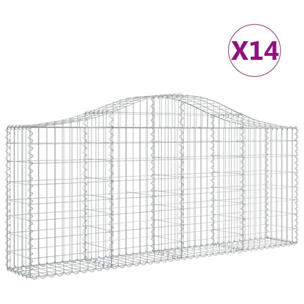Gabioner bågformade 14 st 200x30x80/100 cm galvaniserat järn