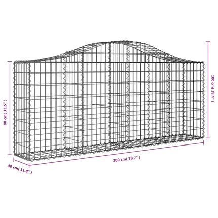 Gabioner bågformade 30 st 200x30x80/100 cm galvaniserat järn
