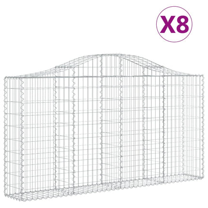 Gabioner bågformade 8 st 200x30x100/120 cm galvaniserat järn