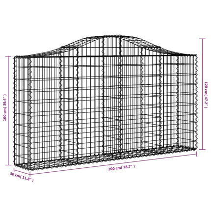 Gabioner bågformade 8 st 200x30x100/120 cm galvaniserat järn