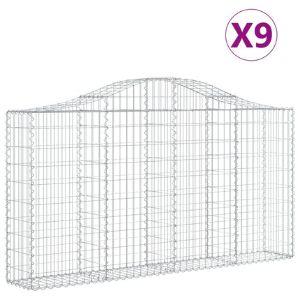 Gabioner bågformade 9 st 200x30x100/120 cm galvaniserat järn