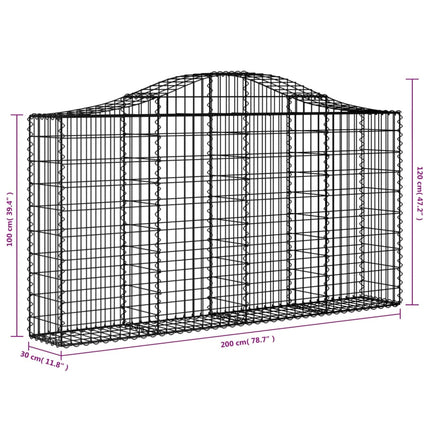 Gabioner bågformade 14 st 200x30x100/120 cm galvaniserat järn
