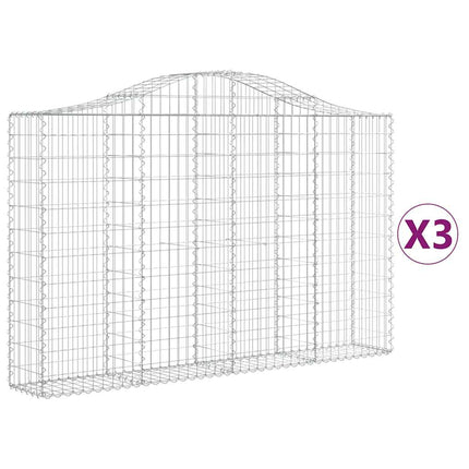 Gabioner bågformade 3 st 200x30x120/140 cm galvaniserat järn