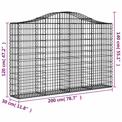 Gabioner bågformade 3 st 200x30x120/140 cm galvaniserat järn