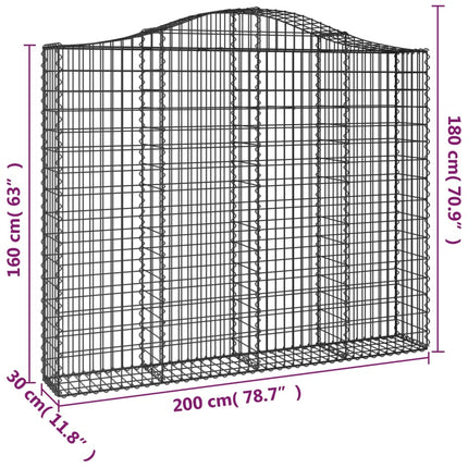 Gabion bågformad 5 st 200x30x160/180 cm galvaniserat järn