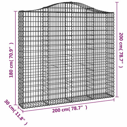 Gabioner bågformade 3 st 200x30x180/200 cm galvaniserat järn